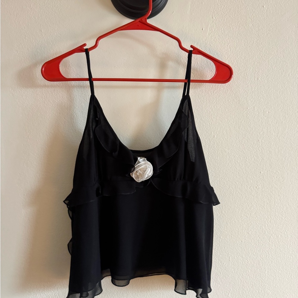 Aritzia Black Camisole with Floral Accent